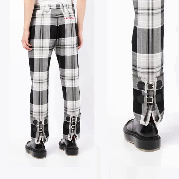 CHARLES JEFFREY LOVERBOY Wednesday Check Cotton-twill Trousers In 黑色 - Picture 2 of 6